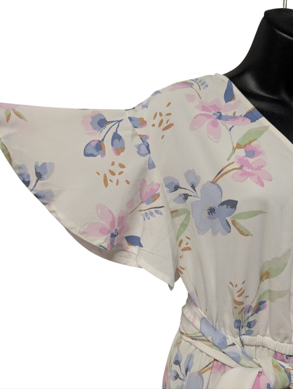 Lauren Conrad Floral Wrap Dress Size S Ruffle Hem Flutter Sleeve Tie Waist Mini - Picture 4 of 8